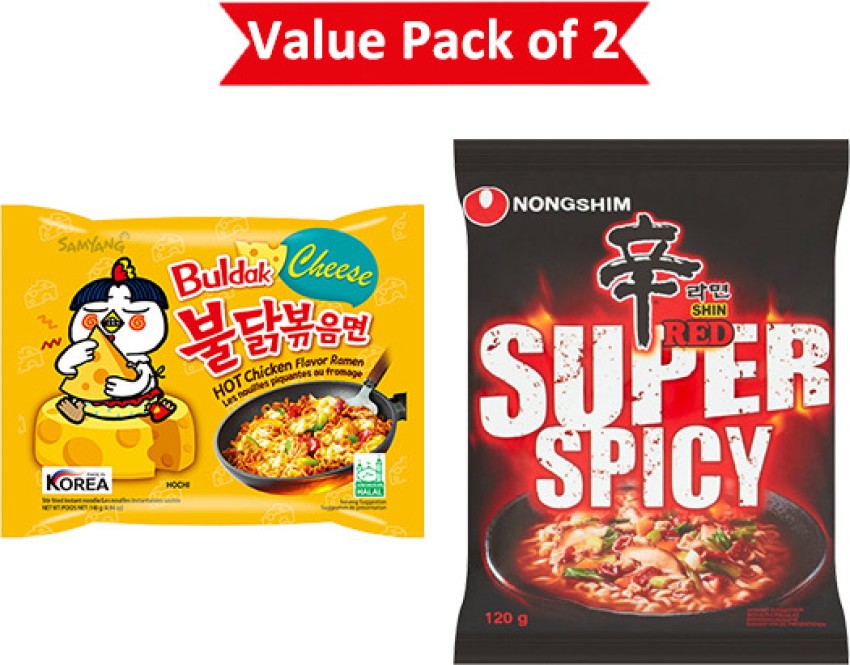 Samyang hot chicken ramen cheese noodles & shin red super spicy Instant  Noodles Non-vegetarian Price in India - Buy Samyang hot chicken ramen  cheese noodles & shin red super spicy Instant Noodles