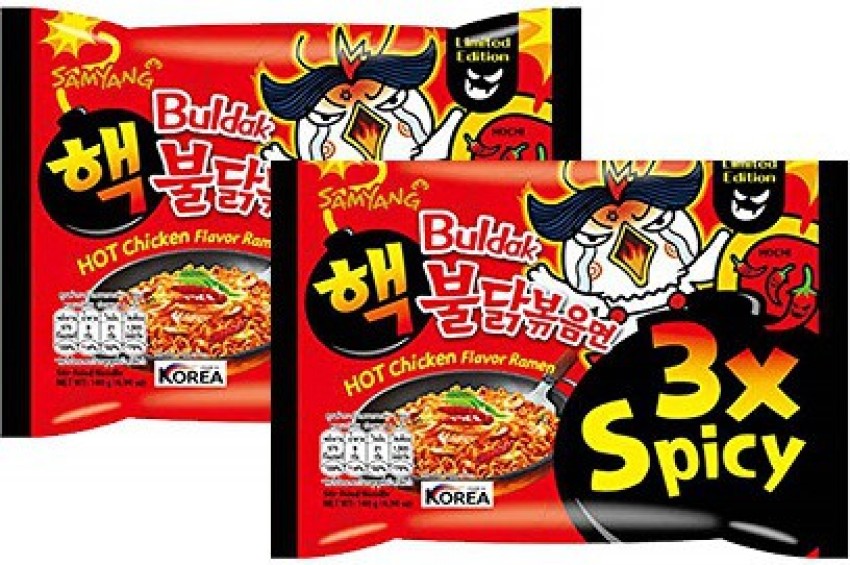 Samyang 3X Spicy Hot Chicken Flavour Instant Korean Noodles -140g(Pack of  2), (Imported) Instant Noodles Non-vegetarian Price in India - Buy Samyang 3X  Spicy Hot Chicken Flavour Instant Korean Noodles -140g(Pack of 2)