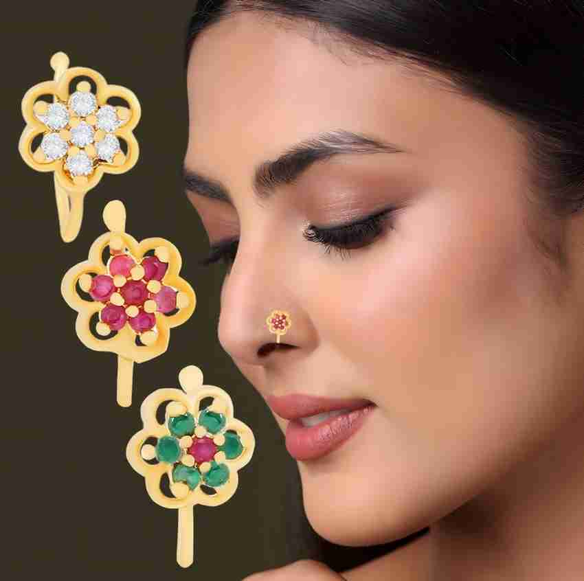 VAMA Cubic Zirconia Ruby Gold plated Plated Metal Nose Ring Set Price in India Buy VAMA Cubic Zirconia Ruby Gold plated Plated Metal Nose Ring Set Online at Best Prices in India