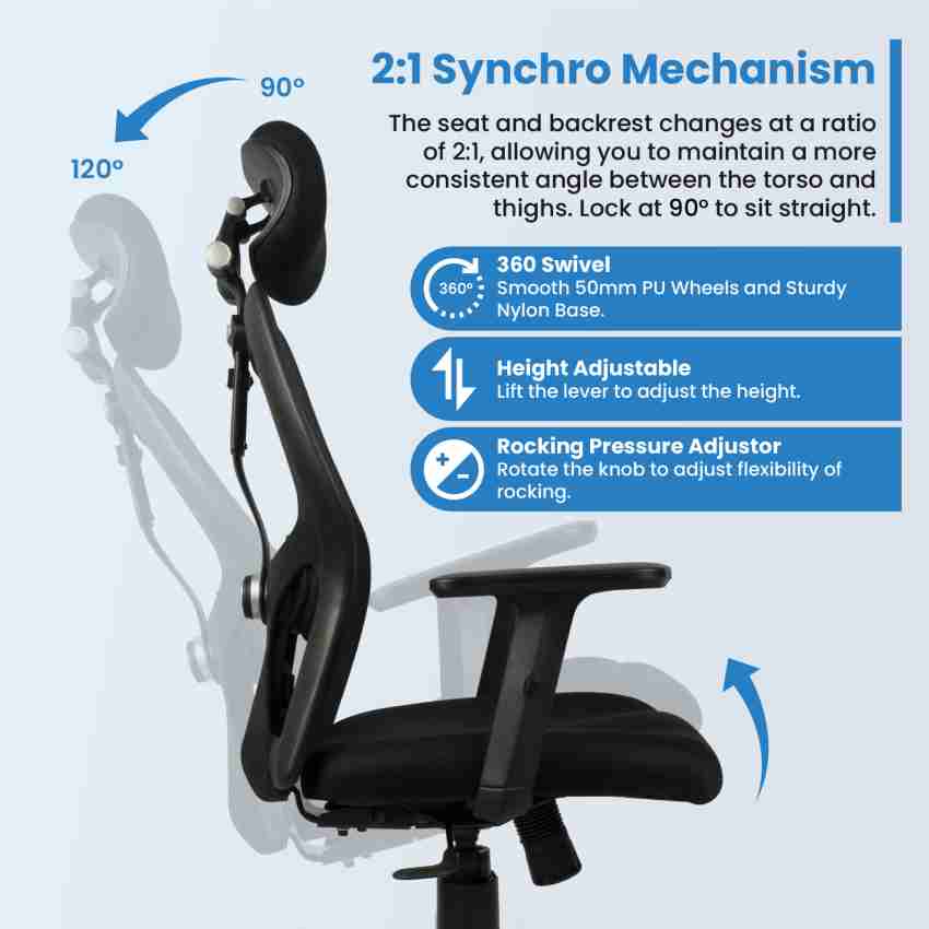 Apollo Office Chair, 4D Armrests, 2D Headrest, Adjustable Lumbar