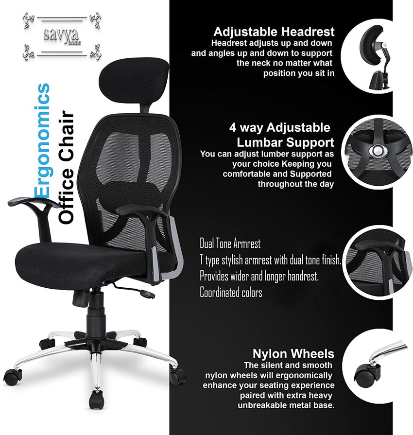SAVYA HOME Apollo High Back Ergonomic Chair for Office Home 2D Lumbar Support Steel Base Natural Fiber Office Adjustable Arm Chair Price in India Buy SAVYA HOME Apollo High Back Ergonomic Chair