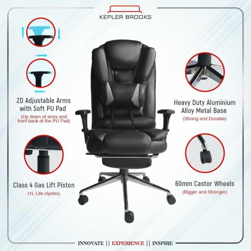 Kepler Brooks Comfortable Ergonomic Office Chair with 3 Years Warranty Italia Pro Leatherette Office Adjustable Arm Chair Price in India Buy Kepler Brooks Comfortable Ergonomic Office Chair with 3