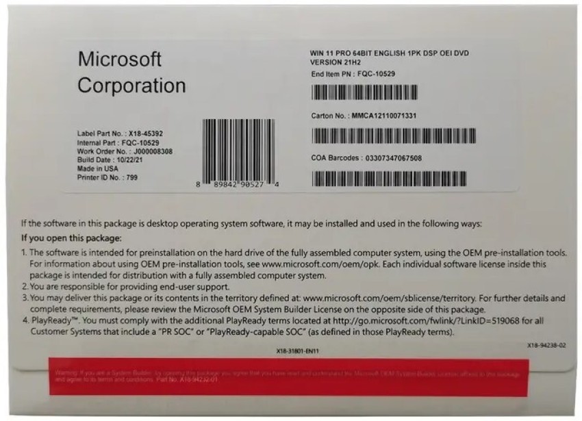 Licenza Microsoft OEM Licenza Windows 11 Professional.