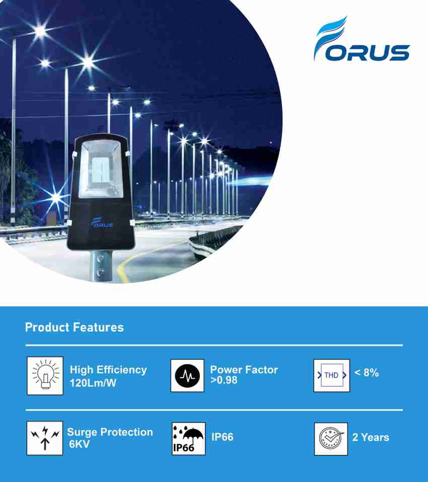 FORUS 50 Watt LED Street Light Black Color Light Color Cool