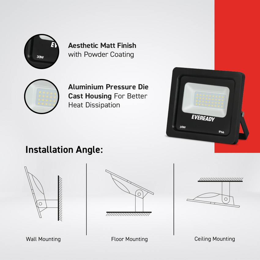 EVEREADY Flood Light 30W IP66 waterproof Street Light High Surge Protection Aluminium Body 2 Year warranty Flood Light Outdoor Lamp