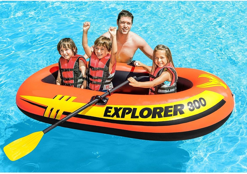 INTEX Explorer 300 Boat Set with Oars & Air pump, 3 Person Boat - Explorer  300 Boat Set with Oars & Air pump, 3 Person Boat . Buy Boat toys in India.