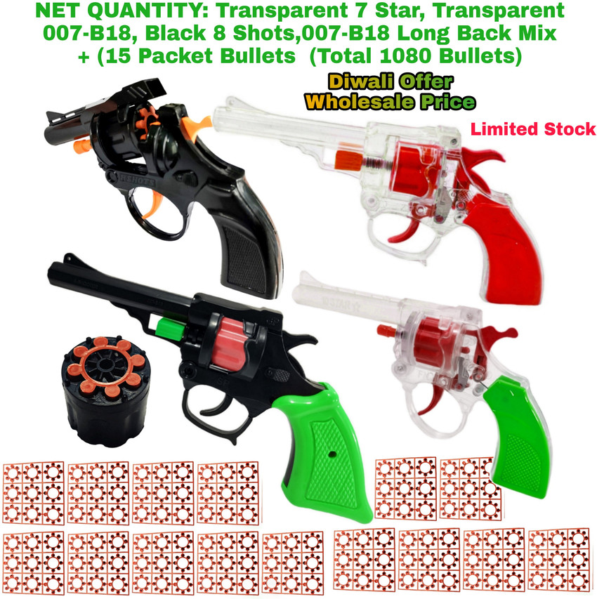 4 Type Roll Cap Gun with 15 Packet Bullets 1080 Bullets Kids Fun