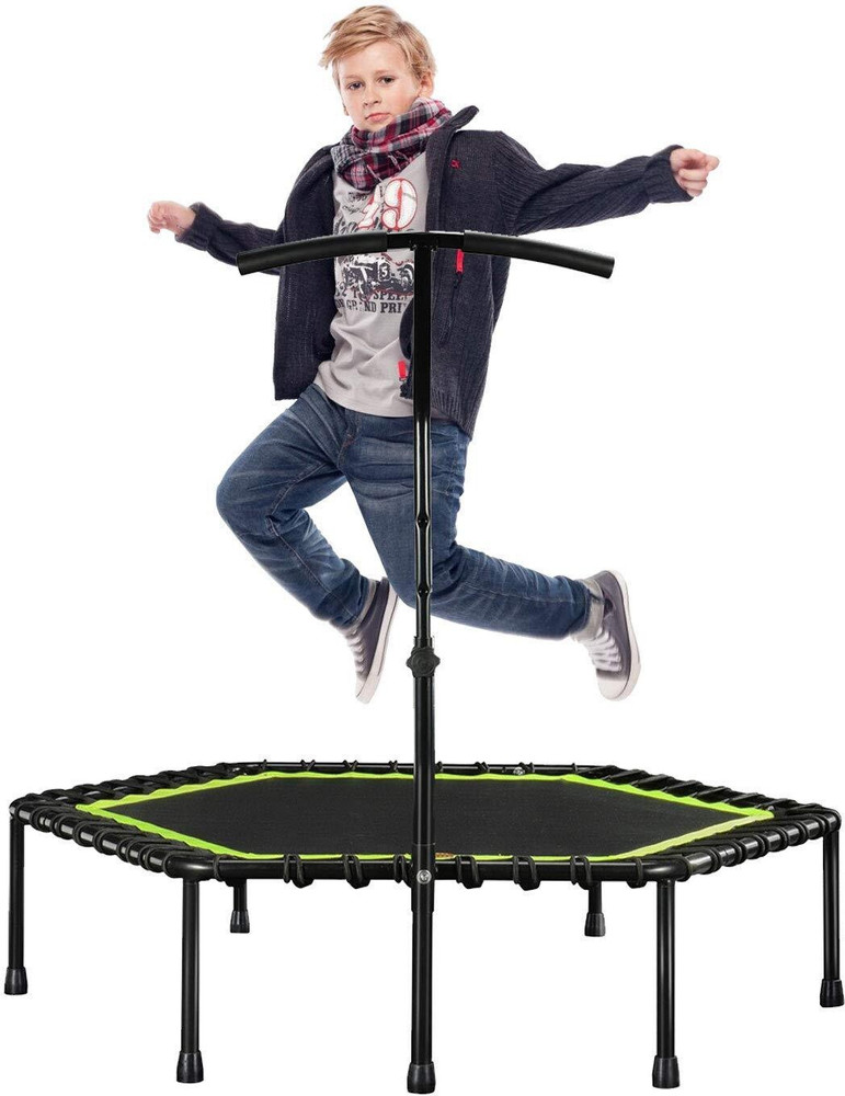 IRIS Mini Trampoline with Adjustable Handrail Handle Bar a Indoor Rebounder for Adults a Best Urban Cardio Workout Home Trainer Covered Bungee Rope System Mini Trampoline with Adjustable Handrail Hand...