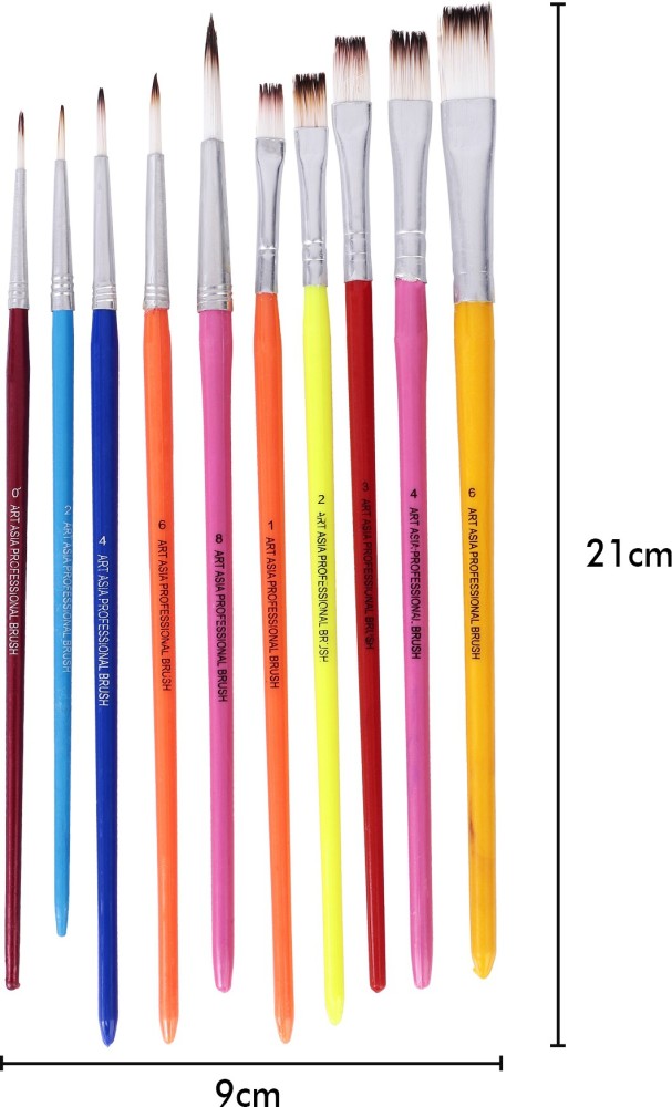 10 Pcs Artist Paint Brushes Set Nylon Hair Plastic Handle 