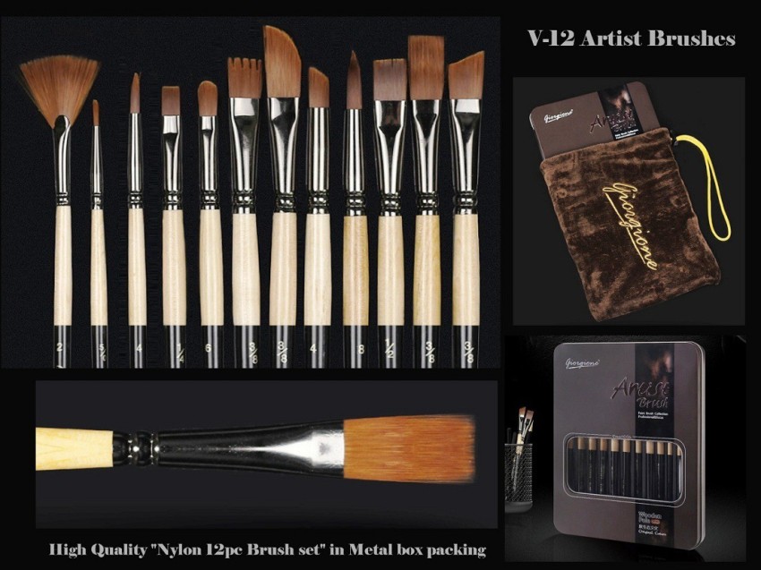 17 Pcs Professional Artist Nylon Paint Brushes Set for Oil Watercolor .