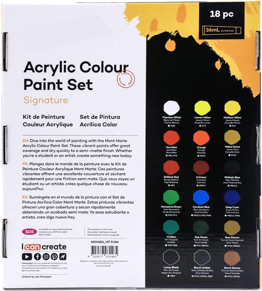 XinBoWen Acrylic Colour Paint Set Signature 18 Pieces 36ML,  Suitable for Most of Surfaces 