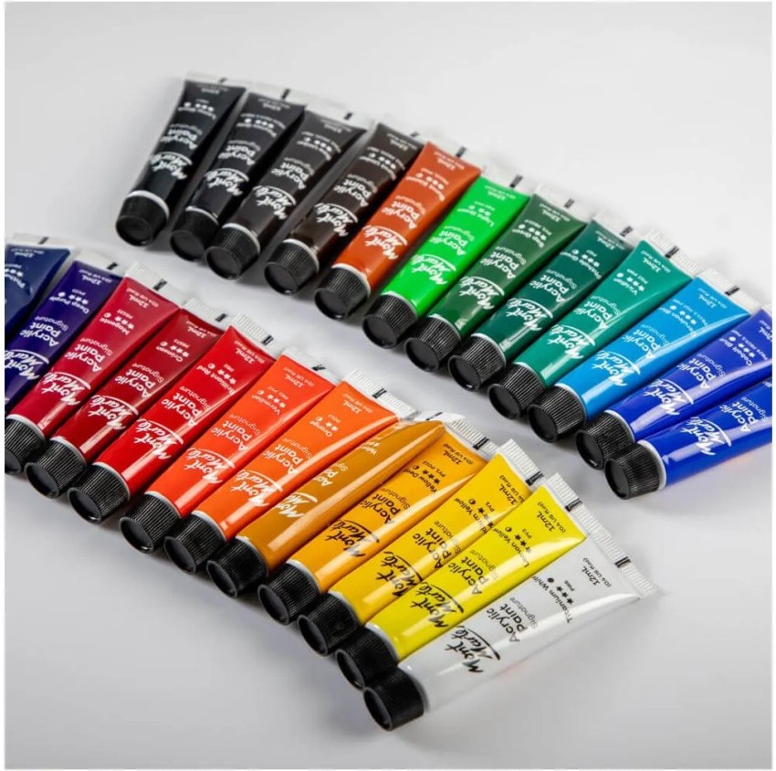Mont Marte Acrylic Paint Set 24 Colours 36ml Perfect for Canvas Wood Fabric Leather Cardboard Paper MDF and Crafts