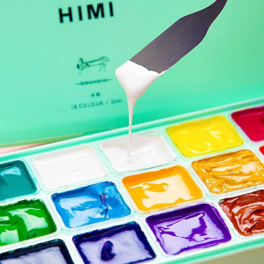  HIMI Gouache Paint Set, 24 Colors x 30ml Unique Jelly Cup  Design with 3 Paint Brushes and a Palette in a Carrying Case Perfect for  Artists, Students, Gouache Opaque Watercolor Painting (