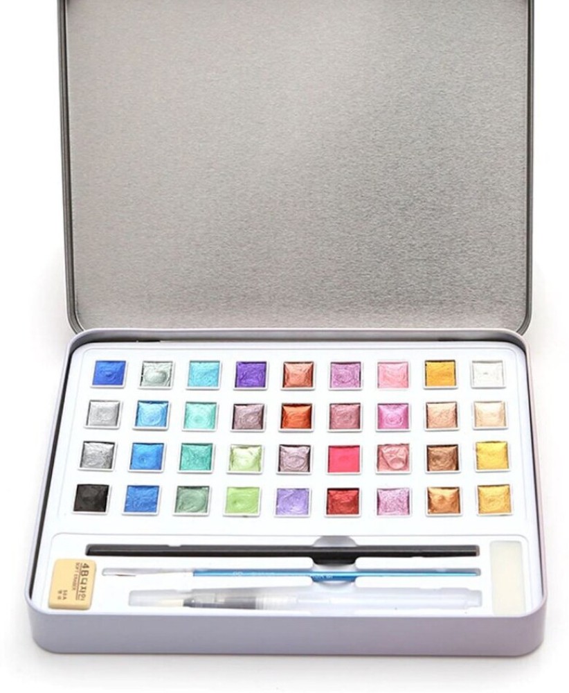 Wengvo Metallic Watercolor Paints 36 Glitter Solid Colors  Metal Case for Art Painting 