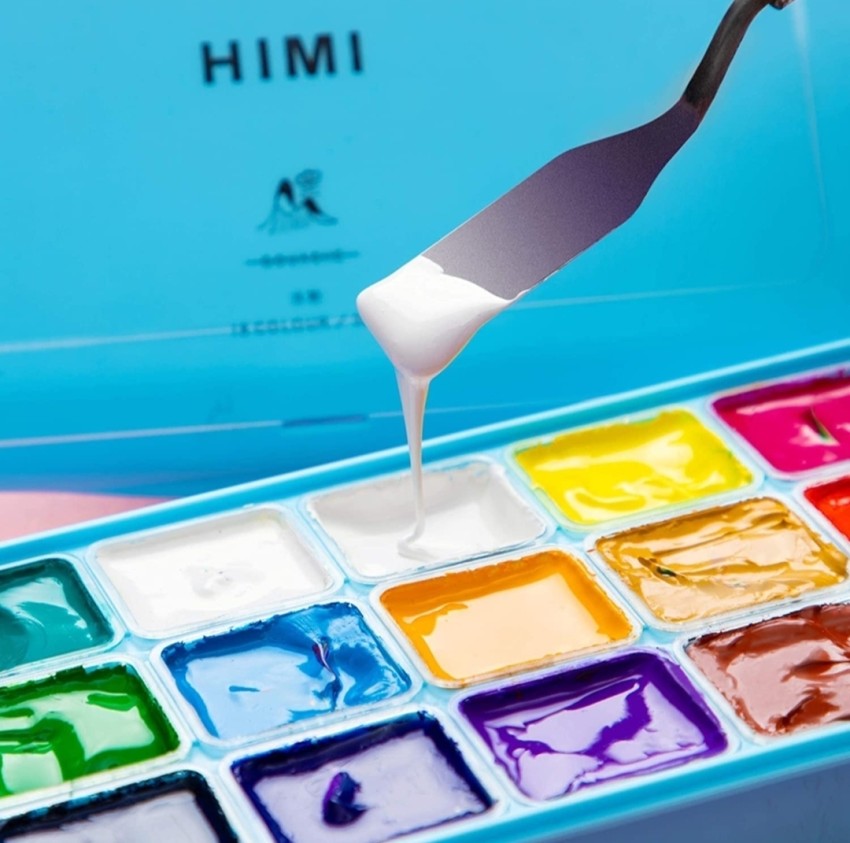 INK LAB HIMI Gouache Paint Set 24 Vibrant Colors Non Toxic Paints Jelly Cup  Design with Palette Paint Brushes Portable for Artist