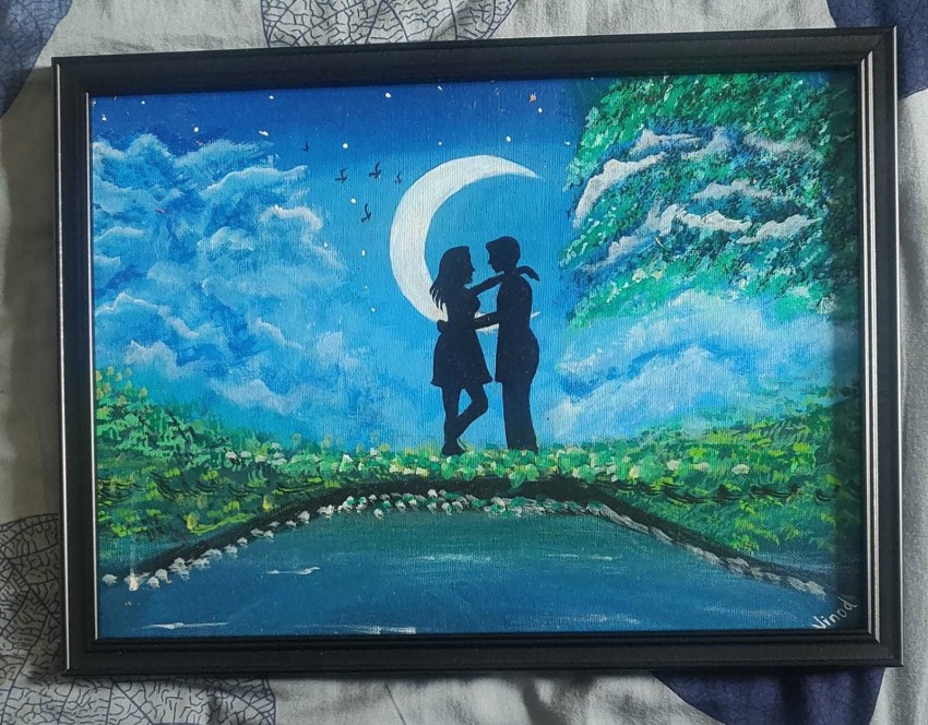 Manav Enterprises Couple love under Nature Wall Painting Canvas 20