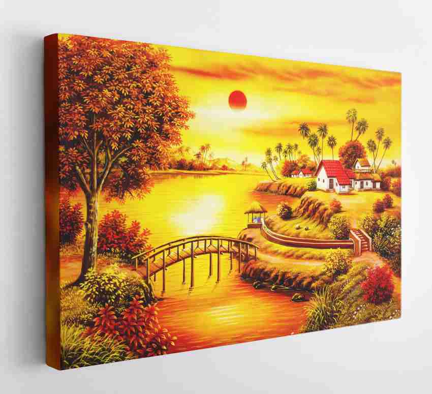 GIFTMASTER Beautiful Natural Senset Scenery Of Village Landscape Painting  Wall Art Canvas 12 inch x 18 inch Painting Price in India - Buy GIFTMASTER  Beautiful Natural Senset Scenery Of Village Landscape Painting