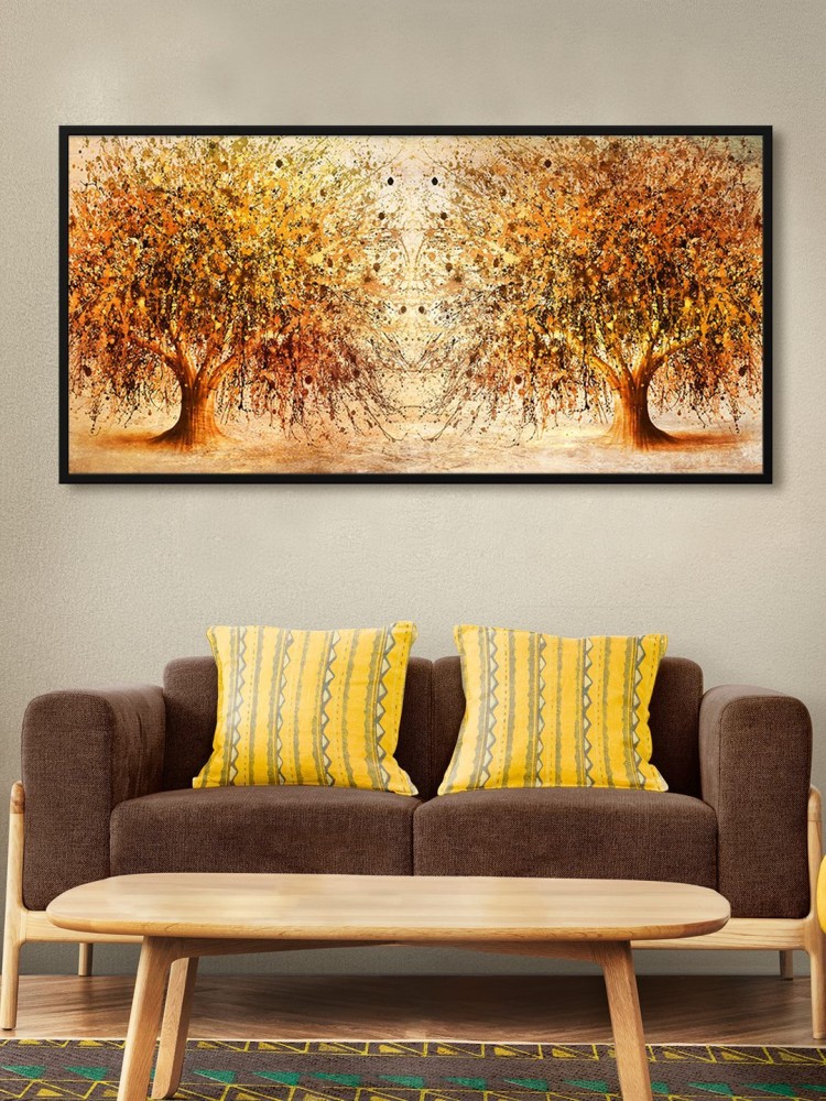 Gold Tree of Life Canvas Wall Art for Bedroom-Large 3D Framed Wall Decor  -Hand-Paintined Tree Oil Painting for Living Room Ofiice 24x48 inches