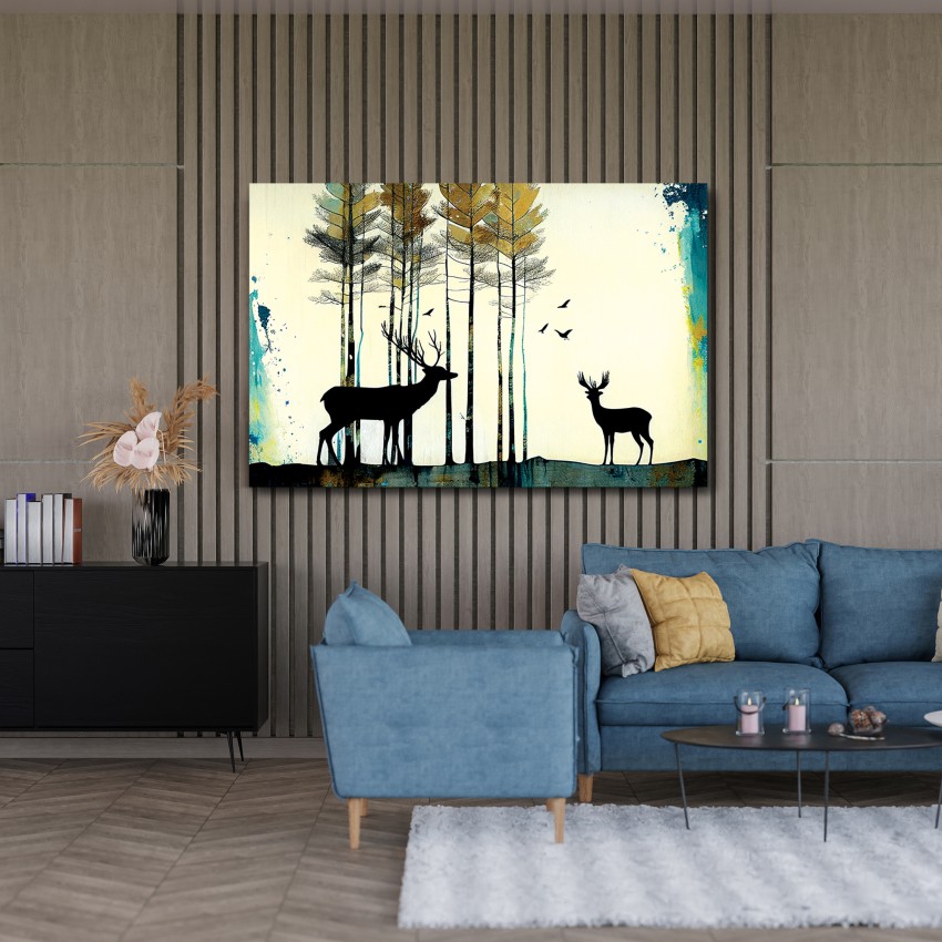 Vibrant Deer in Forest Canvas Art - Large Canvas Painting for Wall