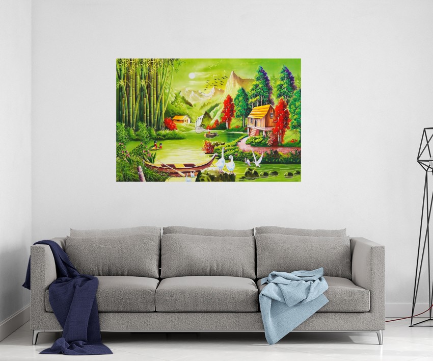 GIFTMASTER Young Boy Fishing In River Landscape Painting Wall Art Canvas 16  inch x 24 inch Painting Price in India - Buy GIFTMASTER Young Boy Fishing  In River Landscape Painting Wall Art