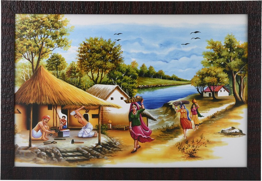 Indian Village Scenery DrawingBeautiful Indian Village Scenery Painting  With Watercolor  YouTube