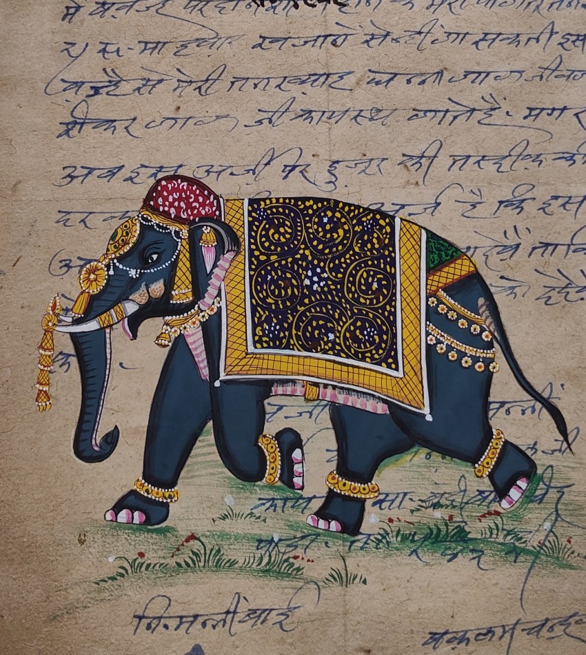 Indian King Maharaja Elephant Painting, Indian outlet Miniature Handmade Painting, Rajasthani Stamp Paper Painting Portrait with Frame-10.5x15