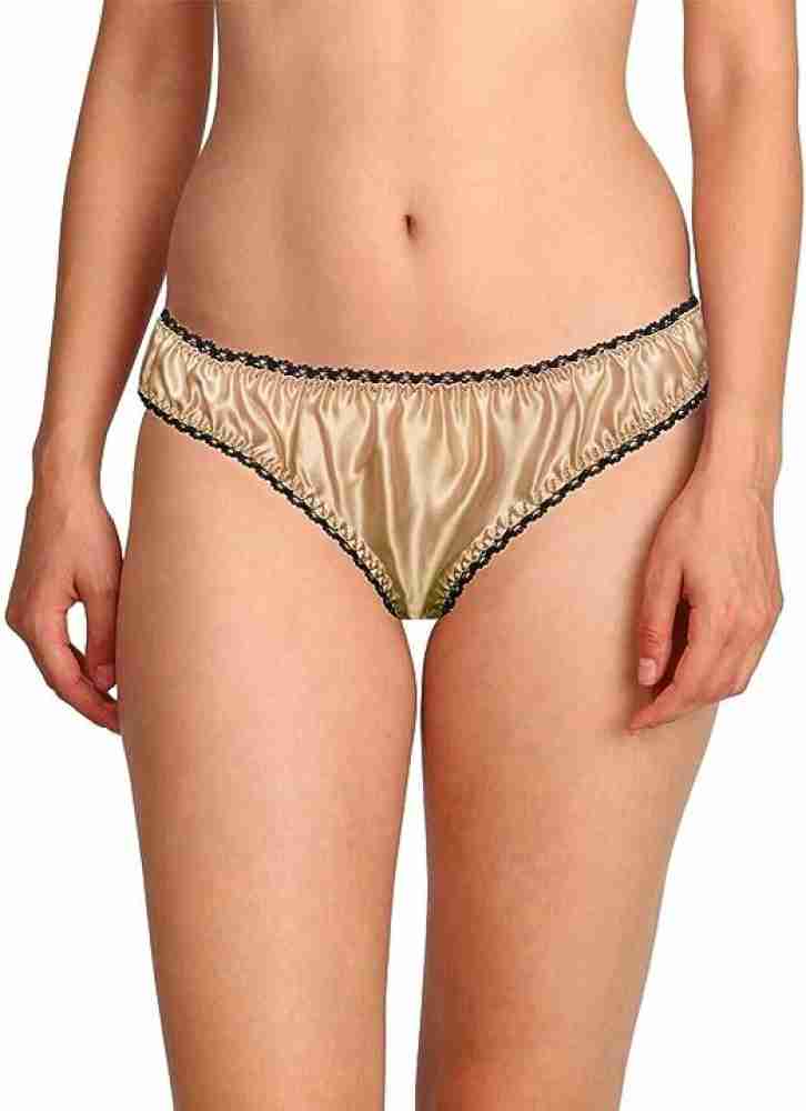 Merise Women Satin Bikini Panty Gold sexy lace shiny underwear