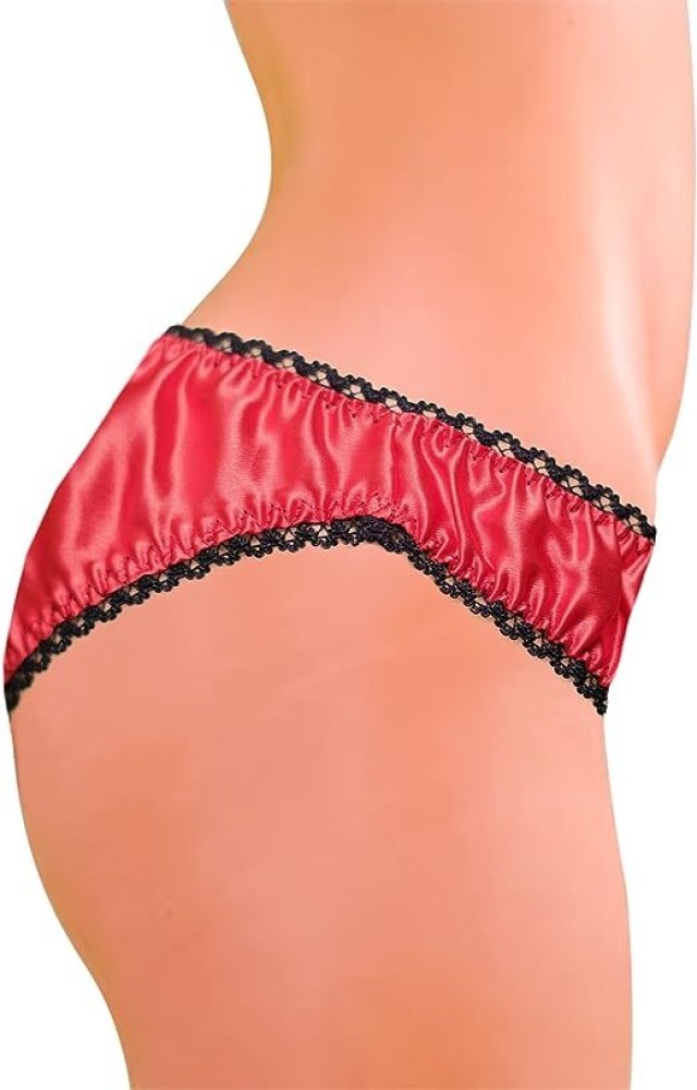 Merise Women Satin Bikini Panty Pink sexy lace shiny underwear