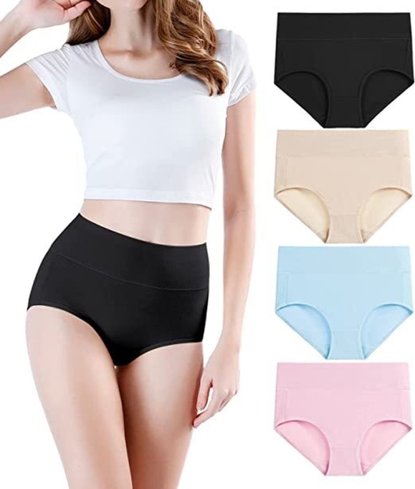 SHAPERX Women's High Waisted Cotton Underwear Soft Breathable Panties  Stretch Briefs Seamless Ladies Panties Plus Size Pack of 3 Multicolor