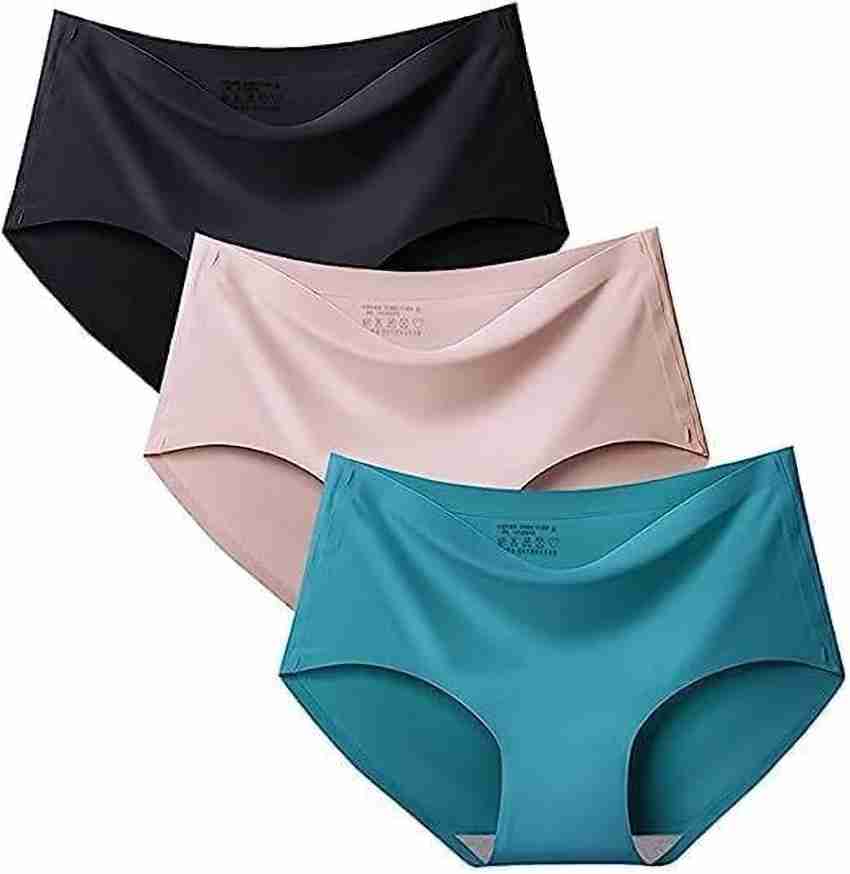 PLUMBURY® Women's Seamless Ice Silk Panties (Pack of 3) Black/Beige/Red