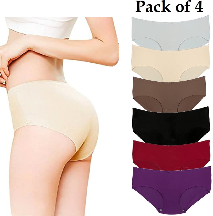Pack of 6 Women's Cotton Ice Silk Seamless Invisible Panties Hipster Medium  Rise Brief No Panty Line Underwear Multicolor