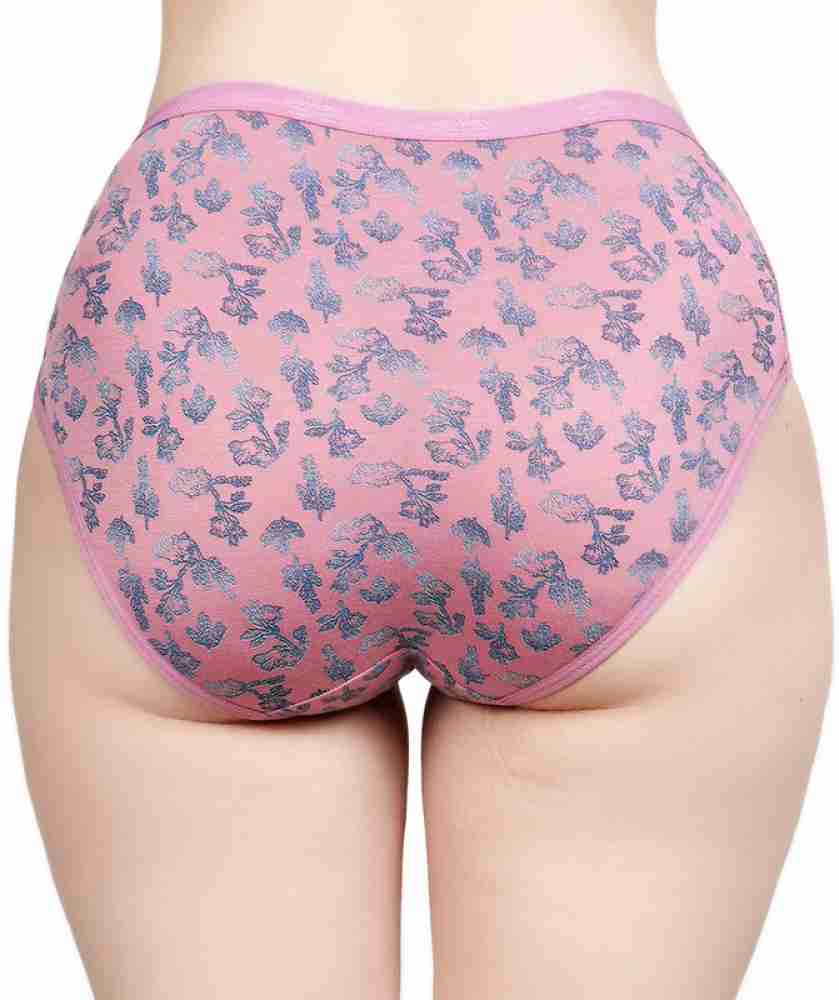 Farever Women's Pink Net Flower Printed Mid Waist Hipster Bodycare Panty  with 100% Cotton - 1435