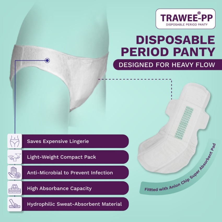 Trawee®-PP (Pack of 10) Disposable Period Panty With Super Absorbent Pad  For Sanitary Protection, Menstrual Underwear, Absorbent Period Underwear  For