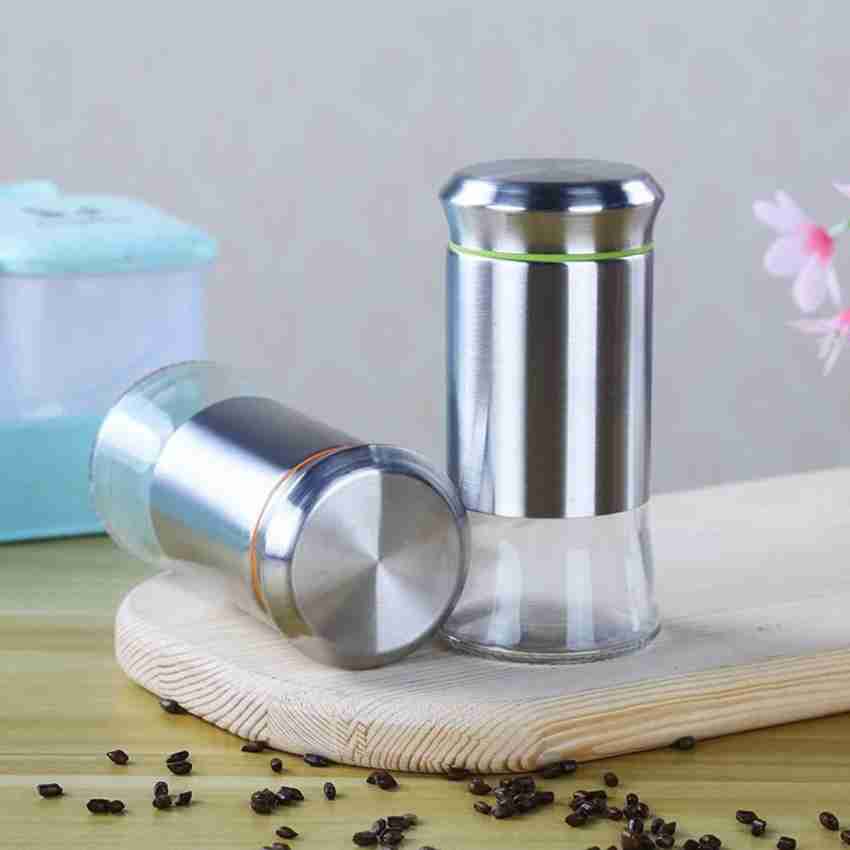 The Original Salt and Pepper Shakers set - Black -Spice Dispenser with  Adjustable Pour Holes - Stainless Steel & Glass - Set of 2 Bottles