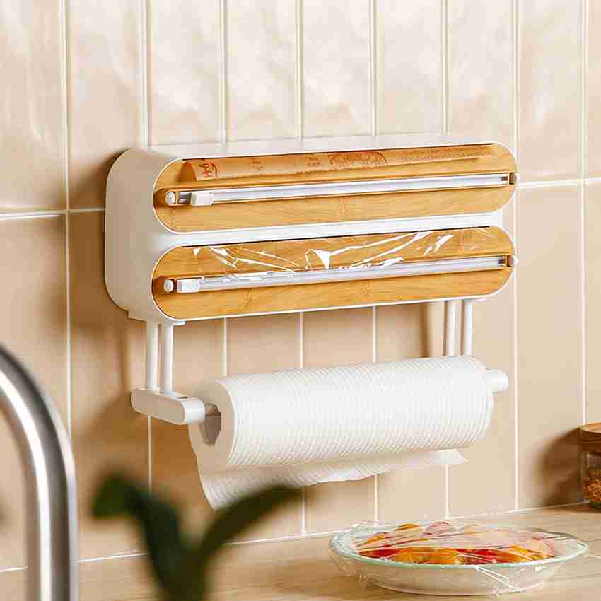 HOUSE OF QUIRK Compatible with Cling Film Tin Foil and Wax Paper 3 in 1 Aluminum Foil and Plastic Wrap Organizer with Paper Towel Holder Paper Dispenser Price in India Buy
