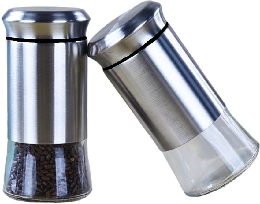 The Original Salt and Pepper Shakers set - Black -Spice Dispenser with  Adjustable Pour Holes - Stainless Steel & Glass - Set of 2 Bottles