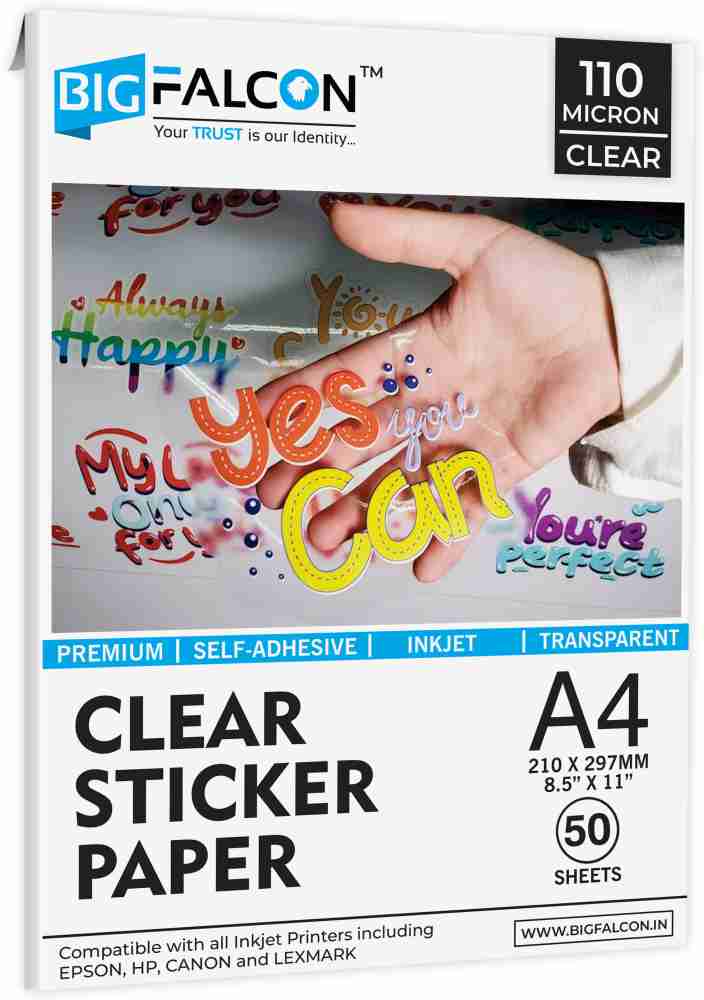 Tequiero Clear Transparent Sticker Paper for Inkjet Printer,  Self Adhesive Vinyl Glossy Transparent Sheets for printing stickers and  labels Unruled A4 100 gsm Inkjet Paper - Inkjet Paper