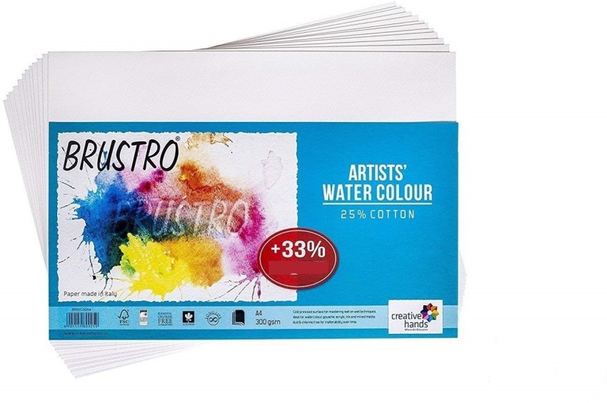 BRuSTRO Artists 25% Cotton, Cold Pressed, Unruled A4 300 gsm Watercolor  Paper - Watercolor Paper
