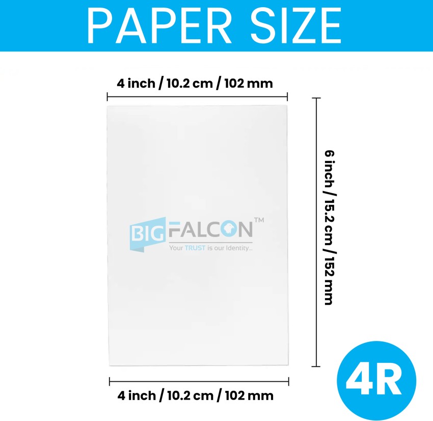 BIGFALCON Professional 210 GSM 4R (4X6 Inch) 500 Sheet High  Glossy Cast Coated Photo Paper for all Inkjet Printer 4R (102x152mm) 210  gsm Photo Paper - Photo Paper