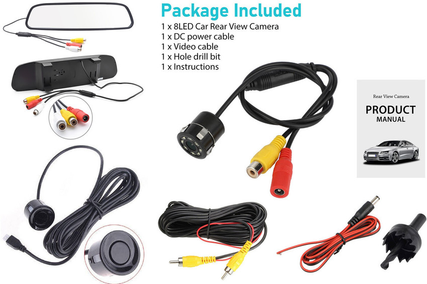 LOVMOTO Car Monitor with Reverse Parking Camera and Sensor For Io
