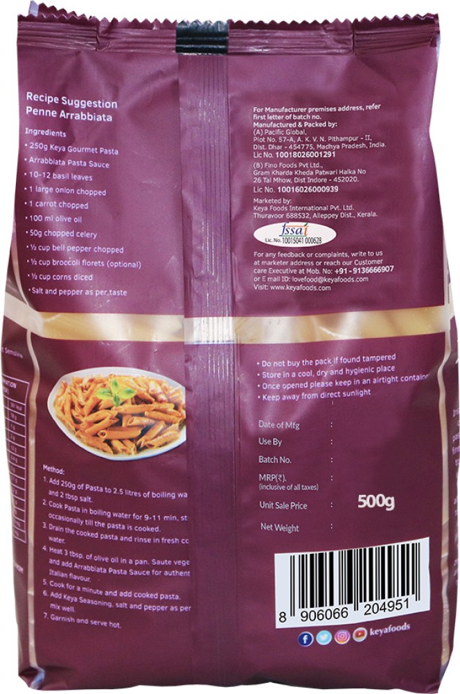 keya Gourmet Penne Rigate Durum Wheat Pasta 500 gm x 1 Rigatoni