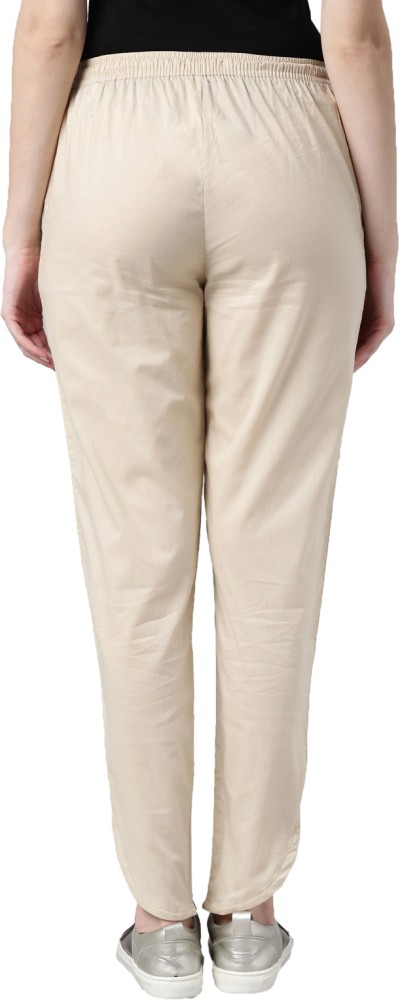 Go Colors Women Beige Solid Relaxed Fit Casual Trousers