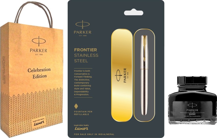 Parker Frontier Stainless Steel Gold Trim Fountain Pen