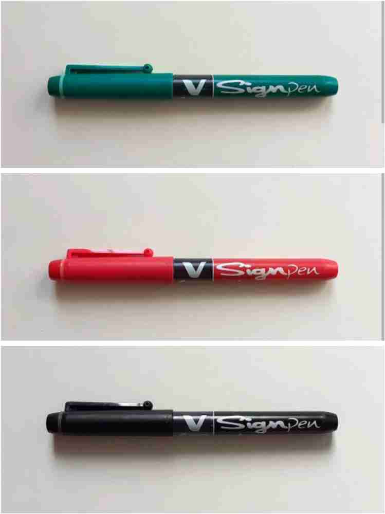 Pilot 2.0 mm V-Sign Pen Liquid Ink Tip - Black/Blue/Red/Green (Pack of 4)