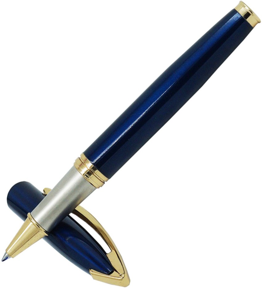 Gold Pens with Blue Ink | Luxury Ballpoint Gold Pen Set of 6 in Glossy  White