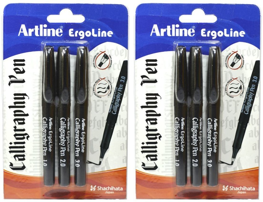 Artline Ergoline Calligraphy Pen With 3 Nib Sizes, Black Colour, Set of 3  Pens