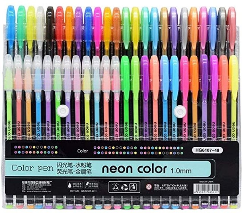 GLAZU 60 PCs Neon Color Ink Pens Set for Coloring