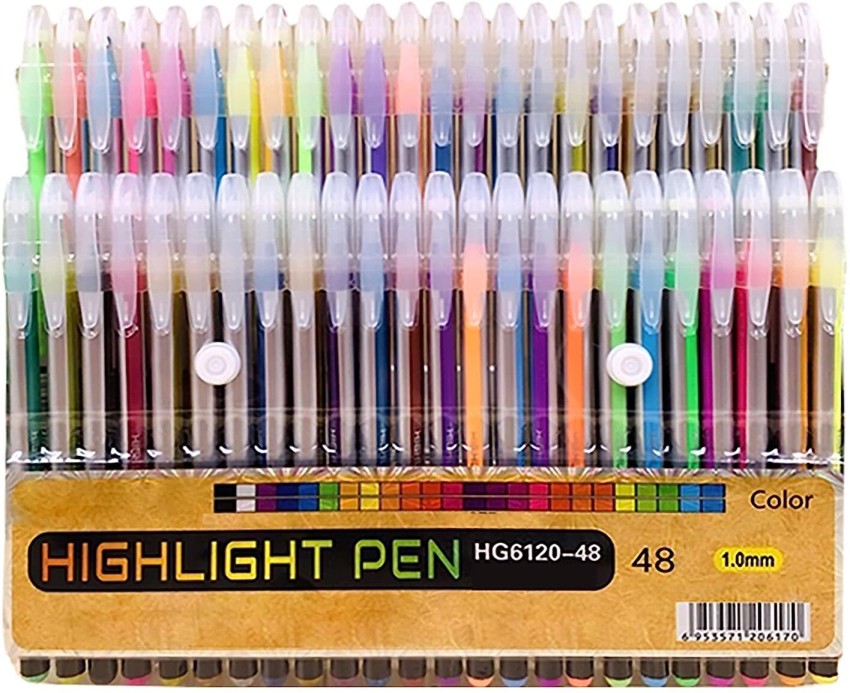 48 Colors Set DIY Gel Pens Highlighter Marker Pen Watercolor Pen Glitter Gel Pen for Adult Coloring Books Journals Drawing Doodling Art Markers