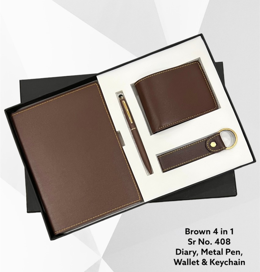 Brown Leather Pen And Card Holder Set, For Office