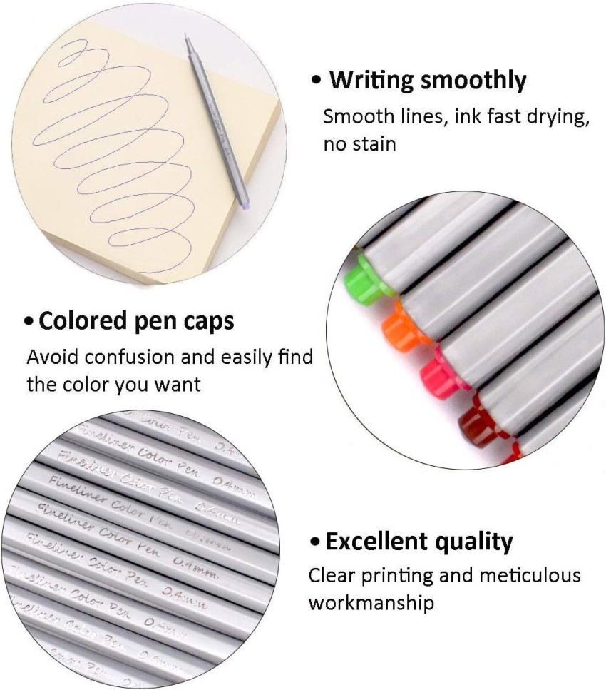 24 Fineliner Colouring Pens Set Fine Point Pens 0.4mm Assorted Colours, Fineliners  Coloured Pens Drawing Pens 